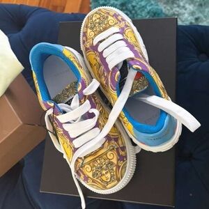 Versace Kids Barocco Print Sneakers in Purple, Yellow & Blue